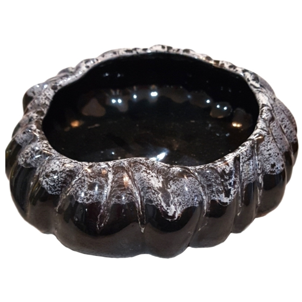 Vintage Beauceware Canada Black & White Drip Pottery Bowl Planter | MCM Decor